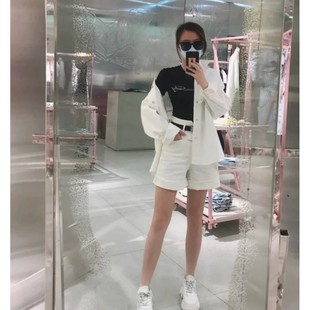 女小V高腰直筒白色m 牛仔短裤 6N2JJ2130000 新款 2021夏季