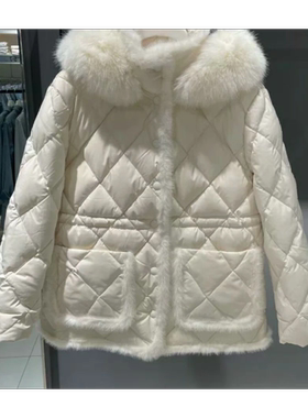 专柜直发2022秋季新款羽绒服女毛领连帽收腰外套m_6W4YJ7791000