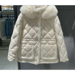 专柜直发2022秋季 羽绒服女毛领连帽收腰外套m_6W4YJ7791000 新款