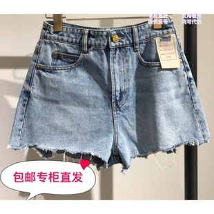 6N1JJ0790000 女纯棉拼接高腰毛边m 专柜直发2021春夏新款 牛仔短裤