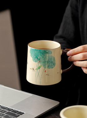 米黄汝窑龙把办公杯茶水分离个人专用茶杯办公水杯送礼泡茶杯盒装