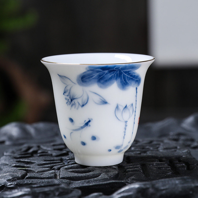 羊脂玉手绘主人杯客杯功夫茶杯品茗杯喝茶小杯子陶瓷单杯家用待客