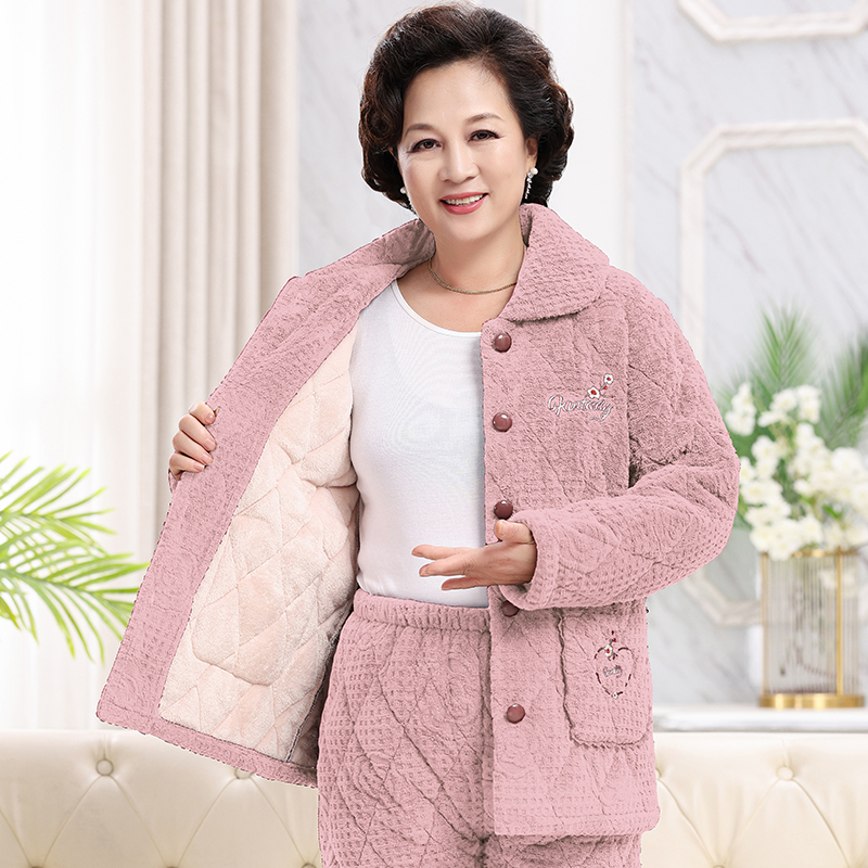 女士珊瑚绒三层加厚加绒家居服