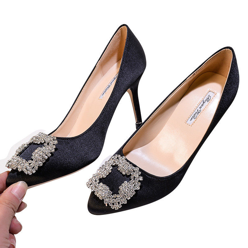 [SPOT] MB POR HIGH HEELS STILETTO HEELS WOMENS BUCKLES POINTED TOE SINGLE SHOES SNOWFLAKE BUCKLES RHINESTONE WEDDING SHOES