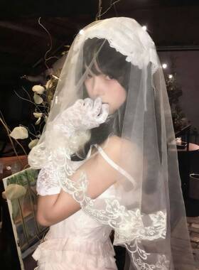 法式洛丽塔白色蕾丝新娘头纱