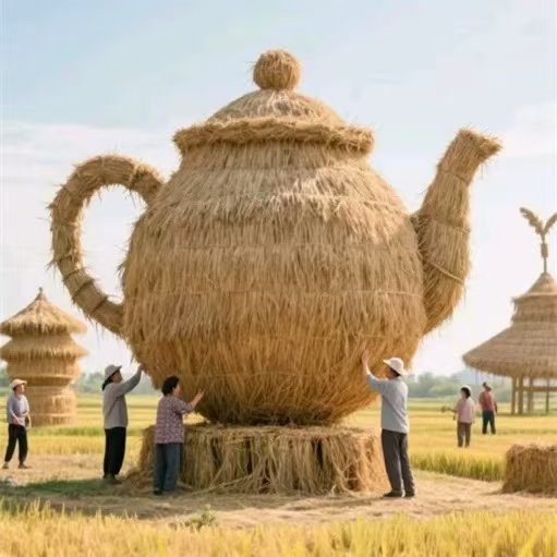稻草工艺品定制户外景区草编茶壶造型景观网红打卡稻草茶壶装饰品,特色手工艺,其他特色工艺品,淘宝优惠券,粉丝福利购,淘宝优惠卷