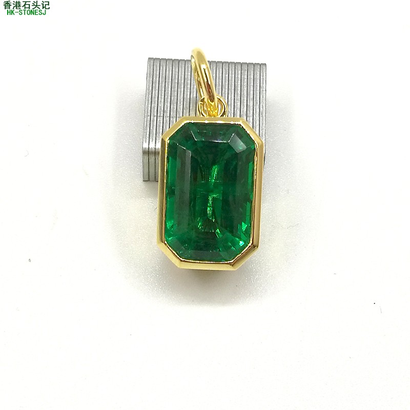 哥伦比亚培育再生祖母绿 10K金吊坠 长枕形 13.8X9MM 6.3CT  超美