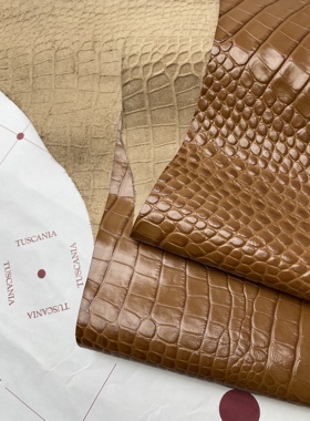 H730厚度1.0mm进口头层意大利托斯卡纳焦糖棕鳄鱼纹牛皮 手感微挺