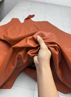 E509进口头层橙色平纹牛皮 厚度0.8mm 手感微软