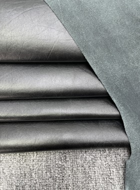 H569厚度0.6mm进口牛皮超薄黑色树皮纹牛皮手感微软