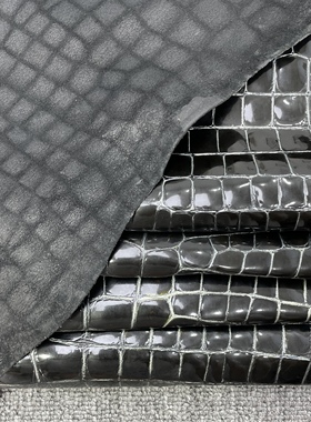 H533厚度1.1mm进口牛皮亮黑色漆皮竹节纹手感微软