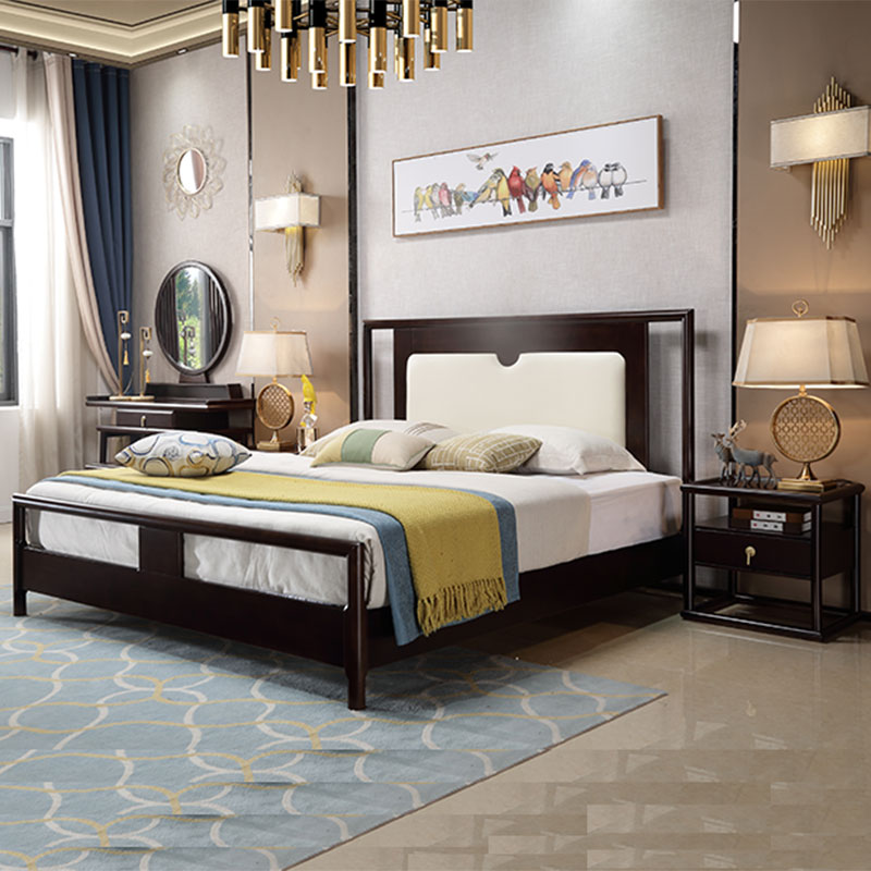 新中工实木床主卧轻奢1.8米双人床经济型现代简约主卧婚床黑檀色在类目 住宅家具, 床类, 实木床中 - 来自Buy2taobao.com提供专业的淘宝代购服务