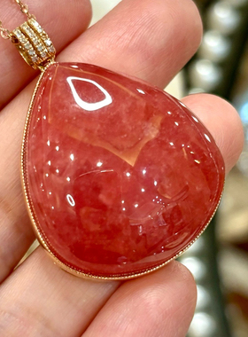 【挚爱】珍贵老料 18K金钻石镶嵌冰种红纹石吊坠  14.1g