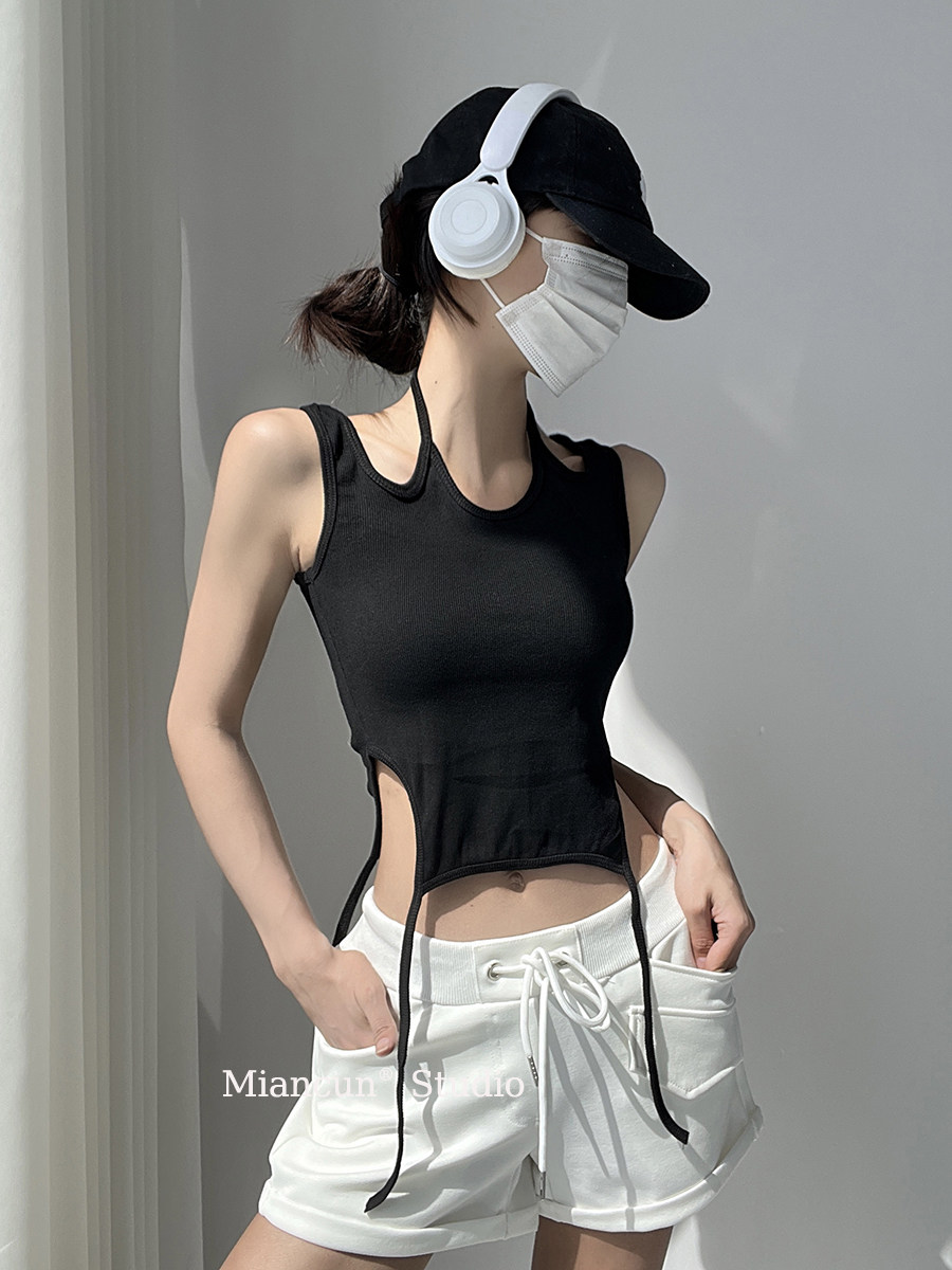性感绑带挂脖吊带夏季新款上衣辣妹风设计感系带不规则短款背心女