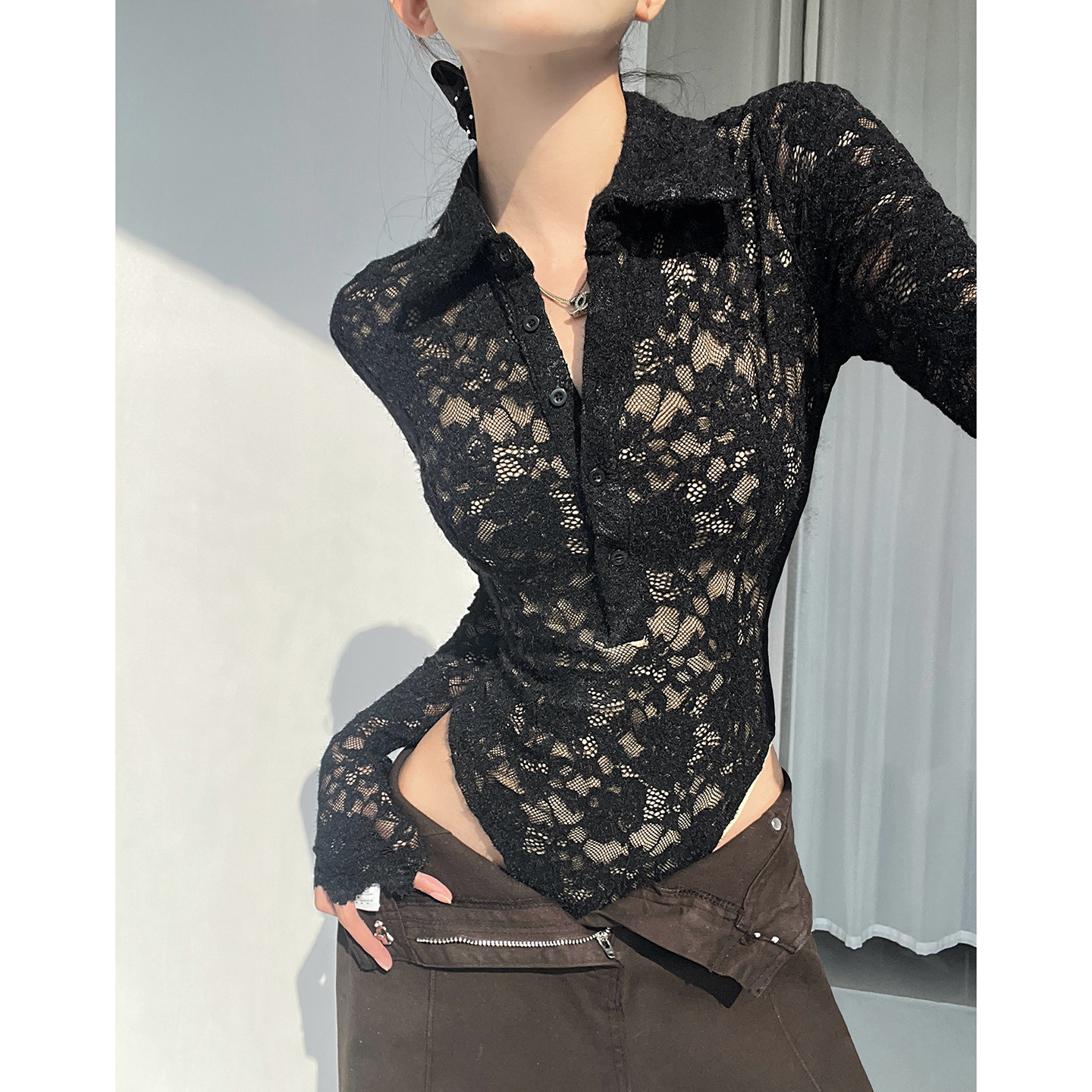 MianCun黑色蕾丝v领修身显瘦T恤女春季长袖性感辣妹正肩紧身上衣,女装/女士精品,连体衣/裤,淘宝优惠券,粉丝福利购,淘宝优惠卷
