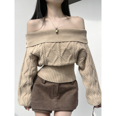 设计感修身一字肩毛衣女