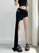 沙丘废土风不规则斜边半身裙女夏季 辣妹高腰显瘦包臀长裙开叉裙子