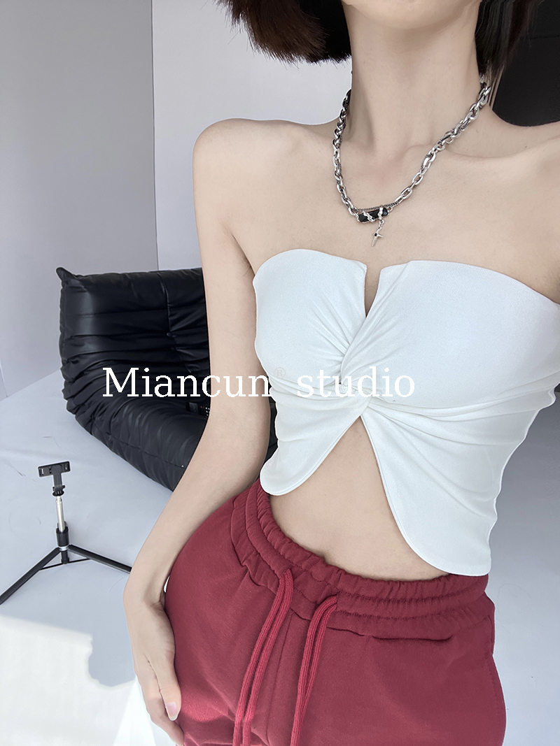 设计性感抹胸褶皱背心女