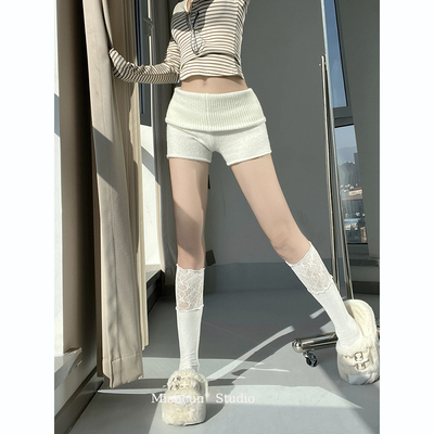 设计感翻边收腰针织弹力短裤女纯欲辣妹修身显瘦低腰毛线包臀热裤