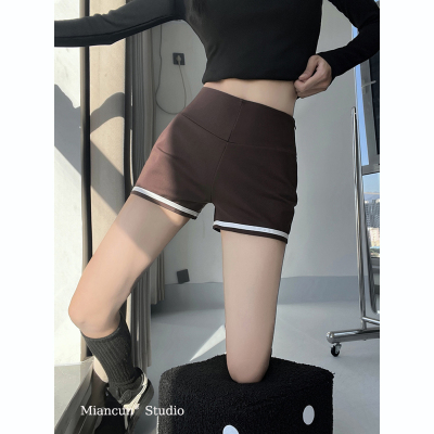 棉村欧美高腰紧身包臀运动超短裤女辣妹性感拼色健身休闲瑜伽热裤