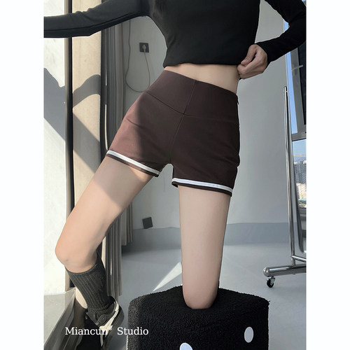 棉村欧美高腰紧身包臀运动超短裤女辣妹性感拼色健身休闲瑜伽热裤