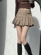 棉村美式 复古棕色格纹百褶裙高腰A字半身裙miu风辣妹高街格子短裙