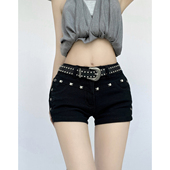 y2k辣妹黑色丰胯牛仔短裤 包臀超短热裤 女夏季 铆钉热辣低腰修身