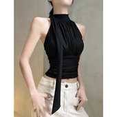 MianCun带胸垫性感露背挂脖吊带背心女收腰内搭纯欲短款 外穿上衣