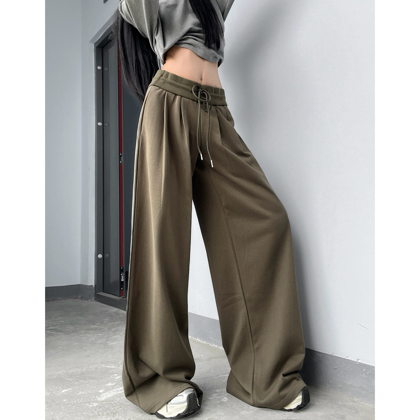 美式低腰阔腿休闲裤女卫裤女宽松垂感拖地裤小众宽螺纹运动长裤,女装/女士精品,休闲裤,淘宝优惠券,粉丝福利购,淘宝优惠卷