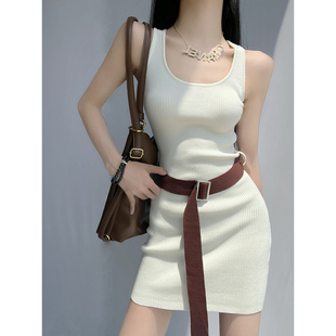 MianCun纯欲性感配腰带针织背心连衣裙女春夏新款修身包臀吊带裙