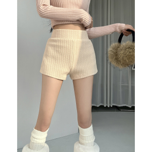新贵港女周末高阶老钱风奢感复合面料靴裤女百搭绞花针织直筒短裤