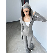 两件套装 显身材时髦针织上衣女休闲慵懒收腰显瘦休闲裤 修身 棉村