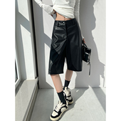 MianCun「搭配王者 女显瘦直筒短裤 五分皮裤 」高品质pu皮中裤
