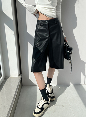 MianCun「搭配王者!!!五分皮裤」高品质pu皮中裤女显瘦直筒短裤
