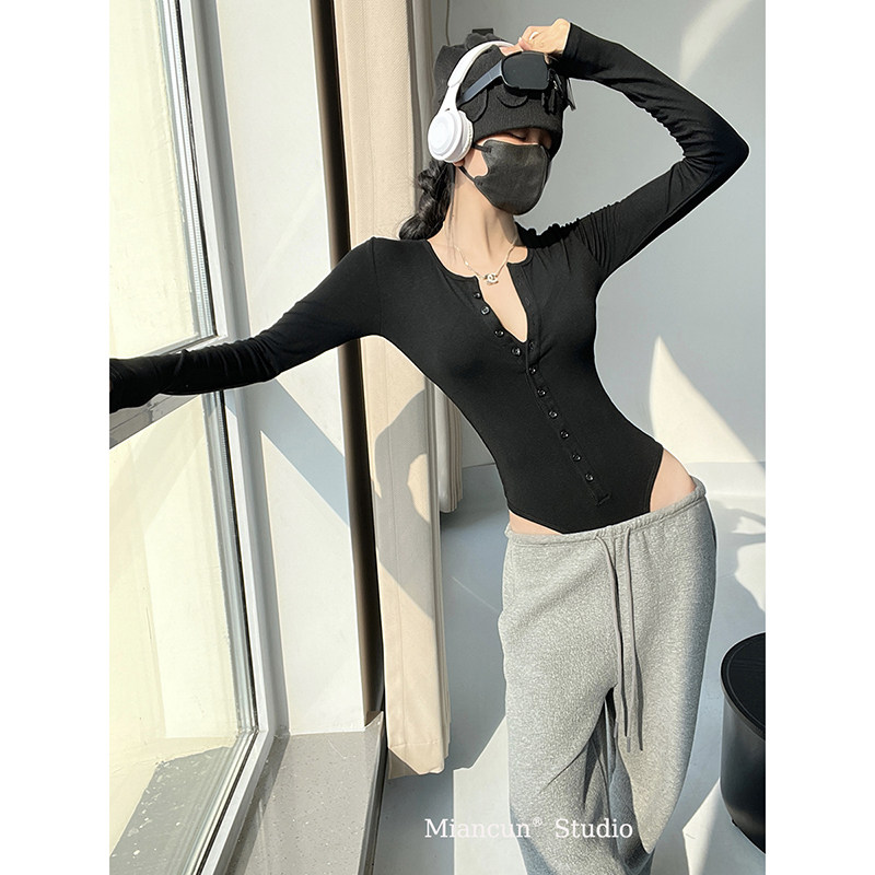 MianCun赵昭仪同款弹力修身简约针织亨利领连体衣长袖T恤上衣女,女装/女士精品,连体衣/裤,淘宝优惠券,粉丝福利购,淘宝优惠卷