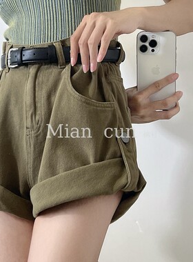 欧美复古水洗牛仔短裤女夏季薄款高腰宽松显瘦卷边a字工装热裤