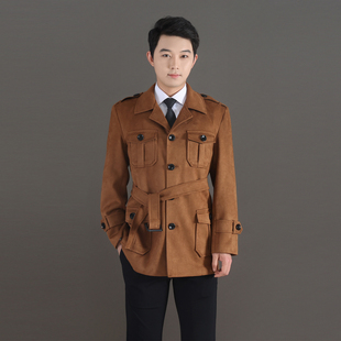 男短款修身单排扣秋冬仿鹿皮绒猎装时尚经典小风衣翻领设计