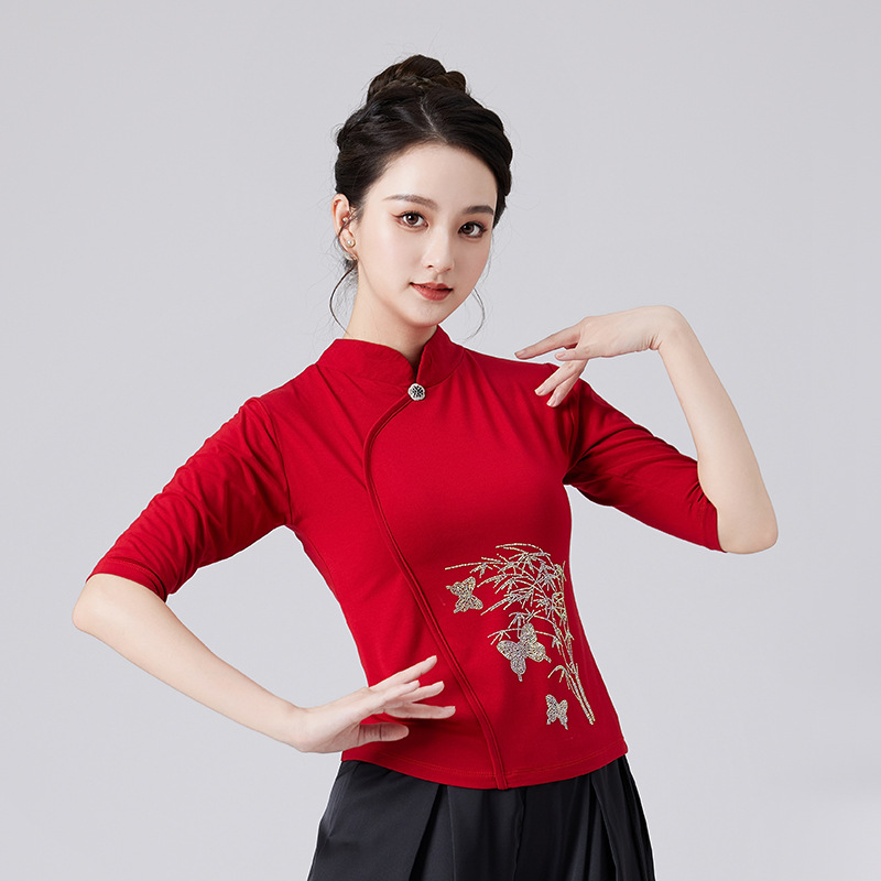 广场舞服装新款女时尚旗袍领