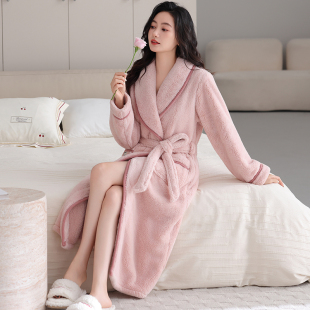 睡袍女秋冬款 加绒保暖睡衣加厚法兰绒浴袍可外穿家居服 珊瑚绒冬季