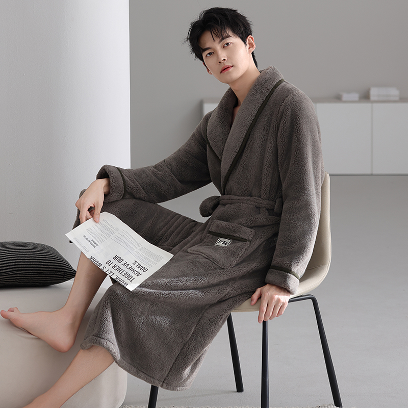 睡袍男士冬季珊瑚绒加绒保暖浴袍