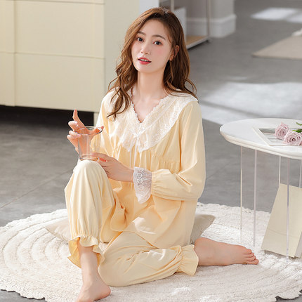 睡衣女款2024新款春款纯棉长袖秋冬季薄款高级感可外穿家居服套装