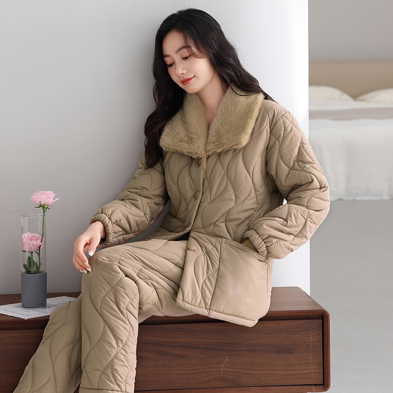 睡衣女款冬季三层加厚羽绒夹棉服