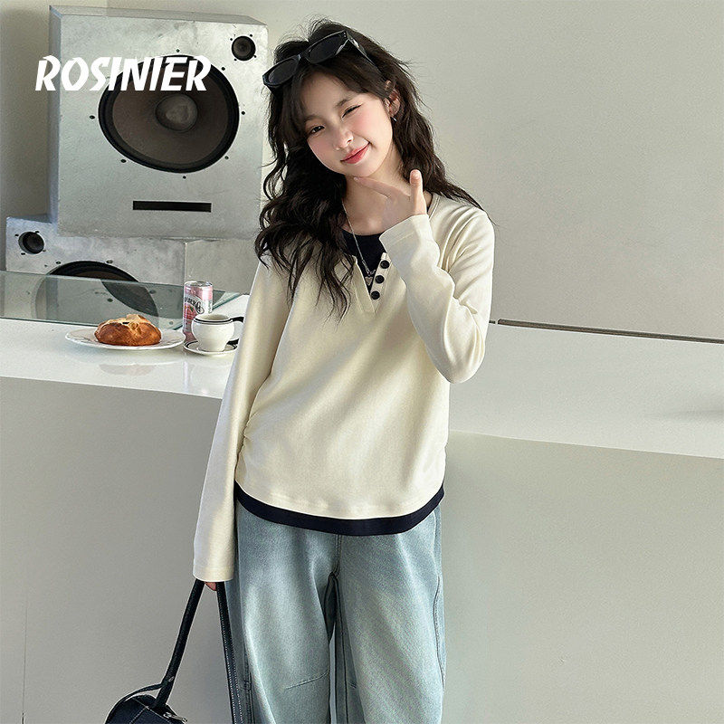 韩国ROSINIER女童T恤2026新款大童春季女孩内搭长袖儿童打底上衣