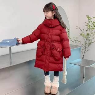法国Uamtor女童羽绒服冬季2024新款洋气红色过年加厚白鸭绒外套潮