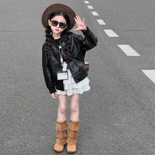 大童皮夹克女孩衣服潮酷 春装 法国Uamtor女童皮衣外套春款 2026新款
