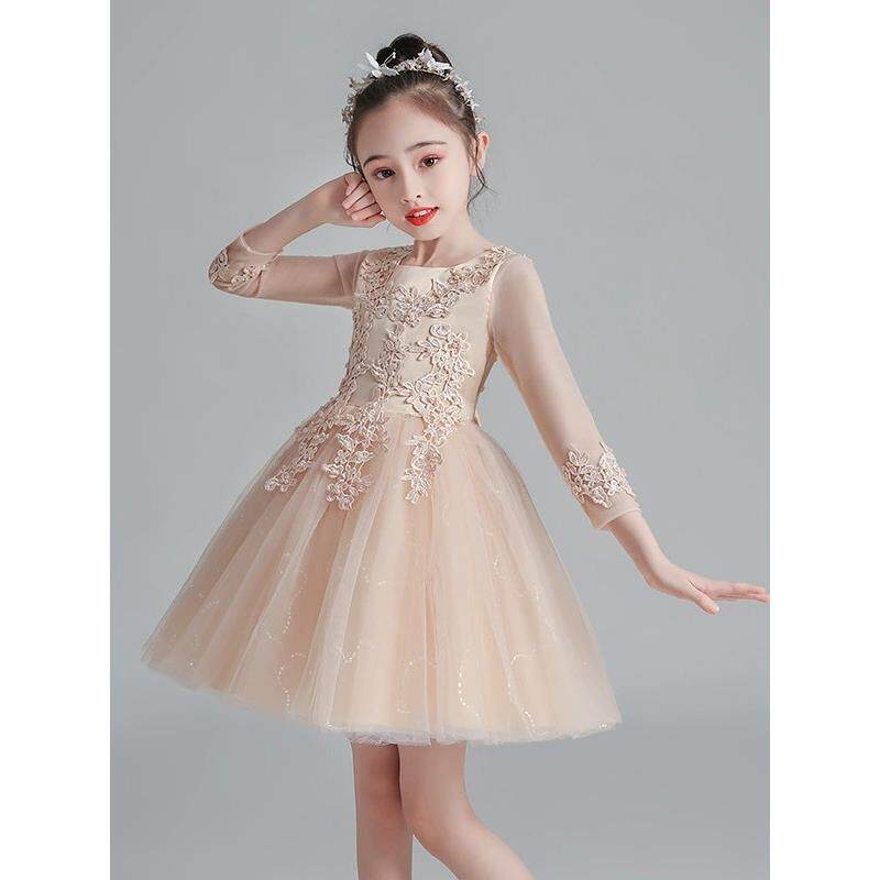 英国JYLJ女童公主裙2025秋季长袖网纱蓬蓬裙花童礼服儿童连衣裙