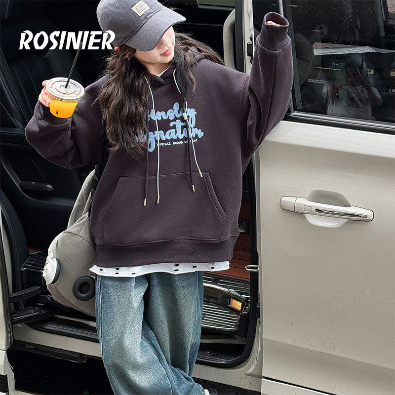 韩国ROSINIER女童卫衣2026新款大童春季女孩加绒打底儿童加厚上衣