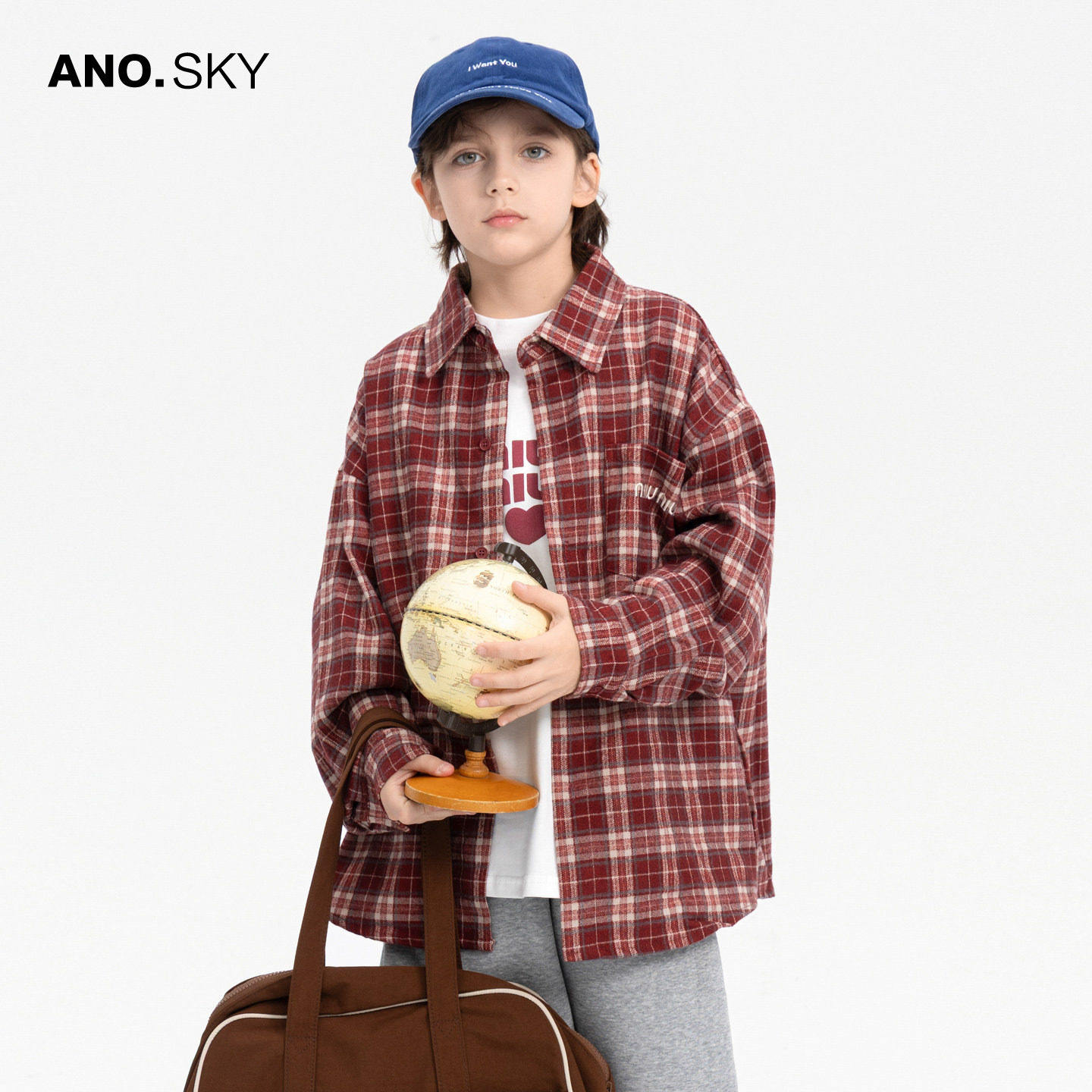 anothersky 男童春秋运动格子衬衫外套2026新款儿童春装休闲上衣