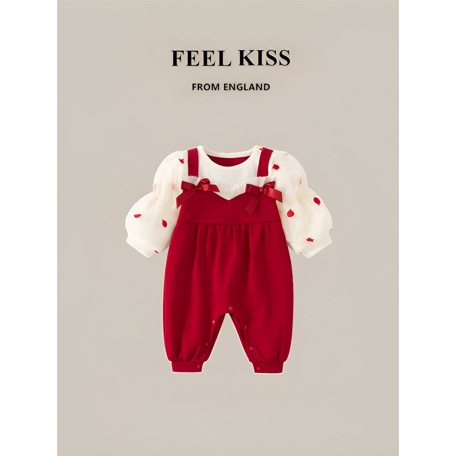 英国Feel kiss婴儿衣服秋装新生儿连体衣满月公主哈衣一周岁礼服