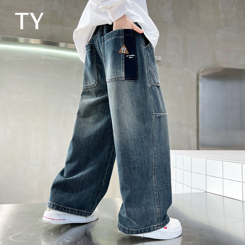 韩国TY童装潮牌男童加绒直筒牛仔裤子秋冬季2025新款中大儿童长裤